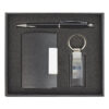 Promotional Gift Set – Leather Keychain, Red Plastic Pen & Business Card Holder