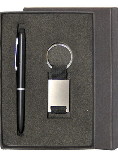 Promotional Gift Set – Metal Pen with Stylus & Fabric Strap Keychain - Image 1