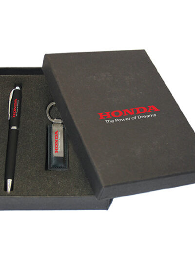 Promotional Gift Set – Metal Pen with Stylus & Metal-Leather Keychain - Image 2