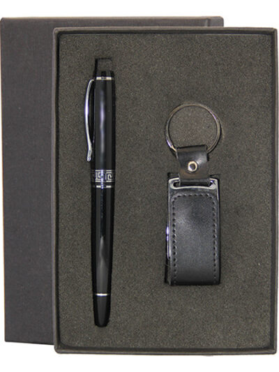 Promotional Gift Set – Metal Twist Pen & Leather-Metal USB Drive - Image 1