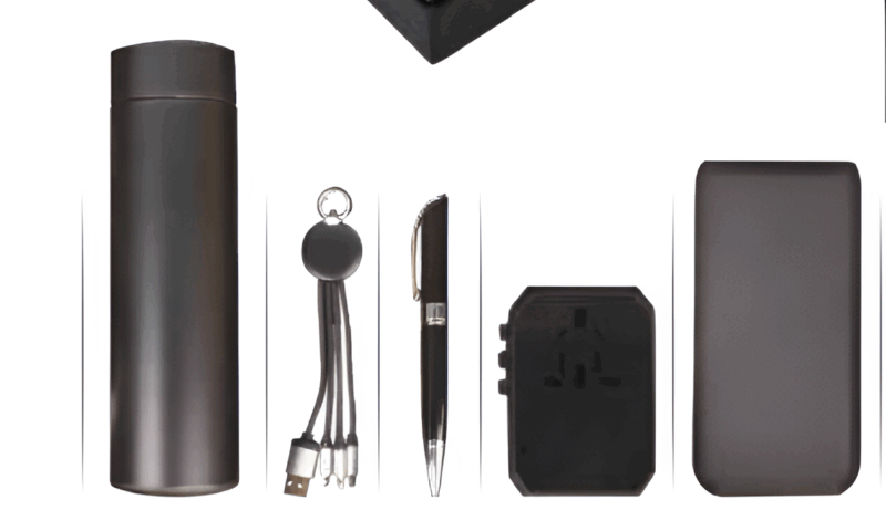 Promotional Gift Set – Metal Twist Pen, Wireless Power Bank, Light-Up Logo Cable & Travel Adapter - Image 3