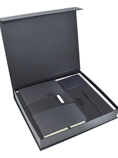 Promotional Gift Set – Slim Metal Pen, Slim LED USB Flash Drive, Light-Up Logo Power Bank & A5 Notebook - Image 1
