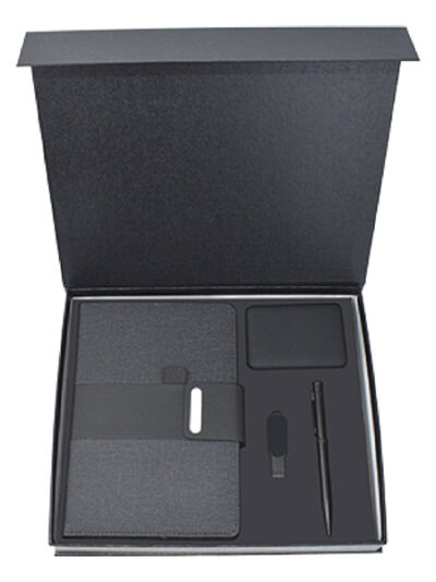 Promotional Gift Set – Slim Metal Pen, Slim LED USB Flash Drive, Light-Up Logo Power Bank & A5 Notebook - Image 2
