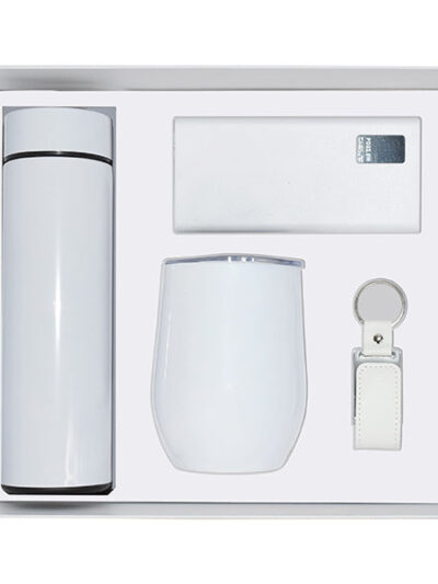 Promotional Gift Set – Stainless Steel Coffee Mug, Leather USB, Digital Power Bank & LED Temperature Bottle - Image 1