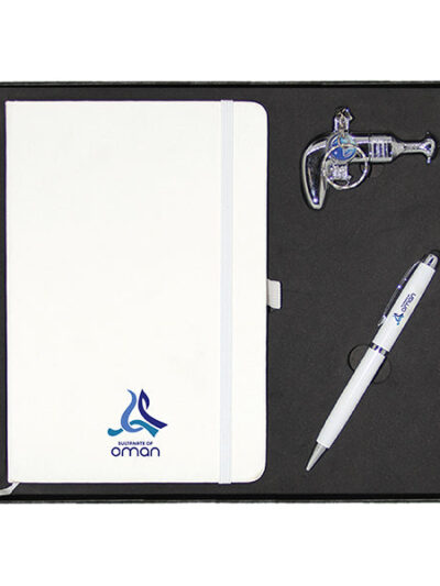Promotional Gift Set – White PU Notebook, Omani Khanjar USB & Stylus Metal Pen - Image 2