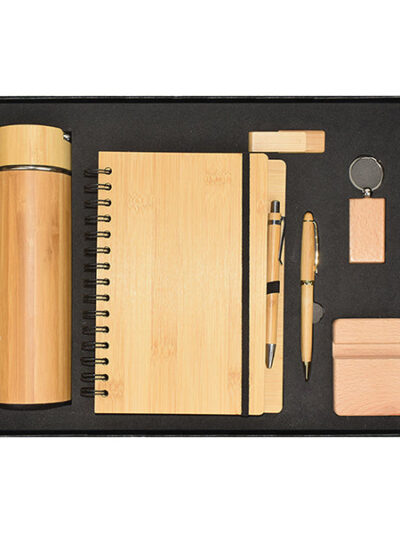 Promotional Gift Set – Wooden Keychain, Mobile Stand, Eco-Friendly Notebook & Bamboo Drinkware - Image 1