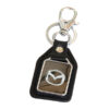 Rectangular Leather Metal Keychain – Silver Plate & Split Ring