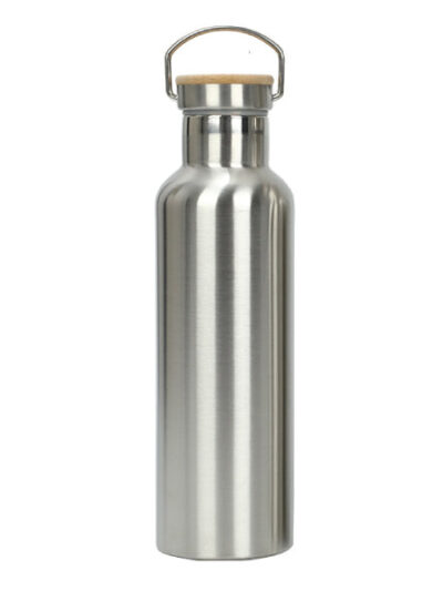 Stainless Steel Water Bottle – 650ml, Bamboo Lid, Vacuum Insulated - Image 1