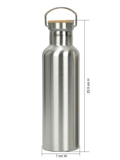 Stainless Steel Water Bottle – 650ml, Bamboo Lid, Vacuum Insulated - Image 2