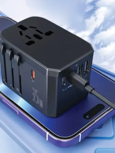 Universal Travel Adapter with Light-Up Logo – 35W