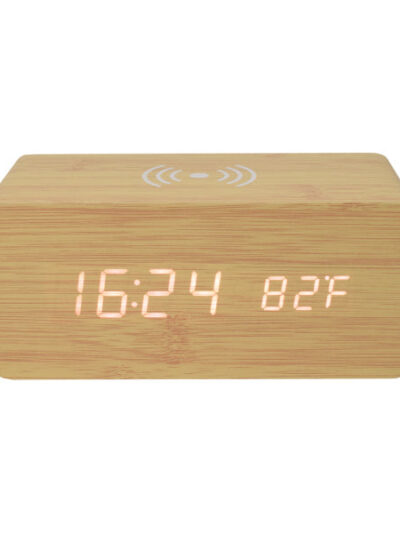 Wooden Digital Alarm Clock with Wireless Charger - Image 2