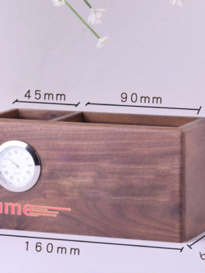 Wooden Pen Stand with Card Holder & Clock - Image 3