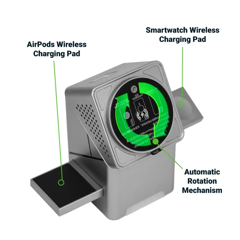 Rotara - 3-in-1 Rotating 15W Wireless Charging Station - Image 3