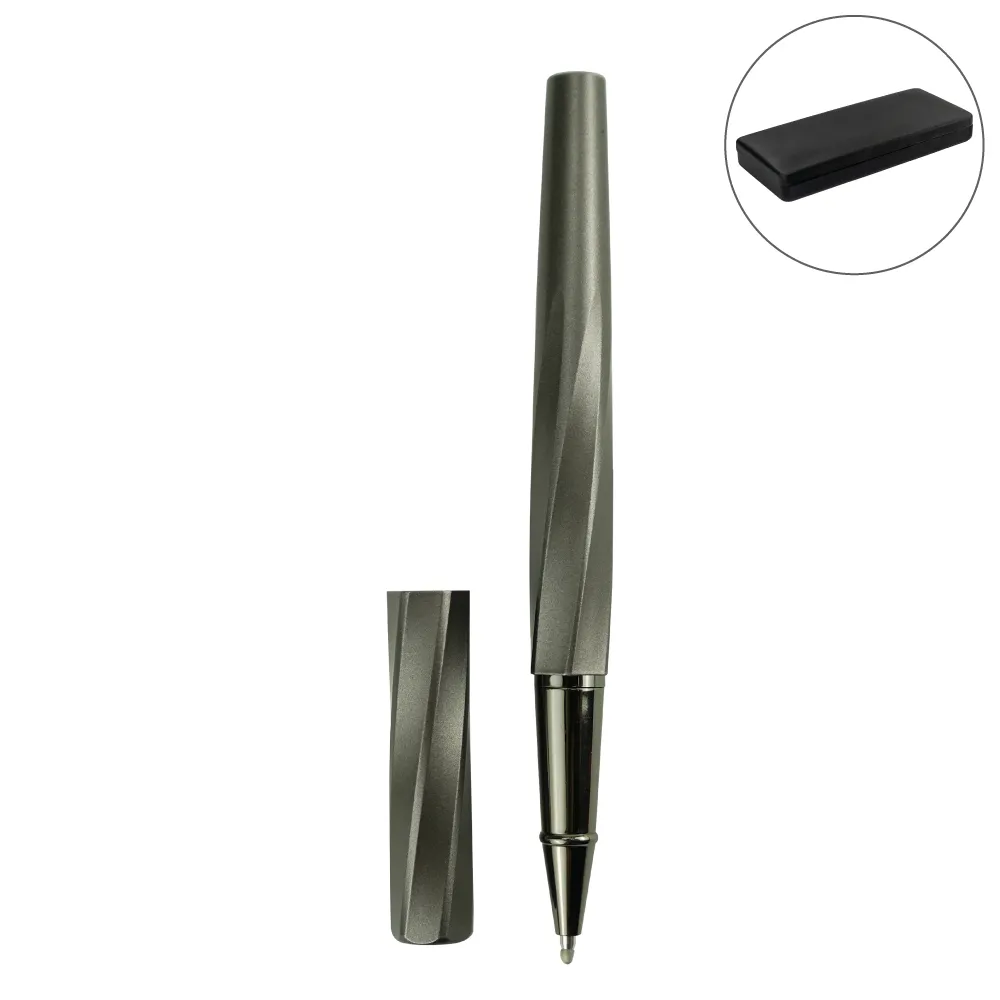 Rollerball Pens Swirl Design in Gunmetal Finish with PU Leather Box - Image 2