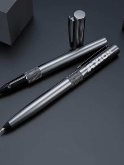 Black Metal Pen Set, Matte Finish Executive Pens in Champagne Gift Box